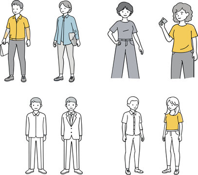 People character avatars set with male female portraits and full body figures casual modern flat vector illustration collection