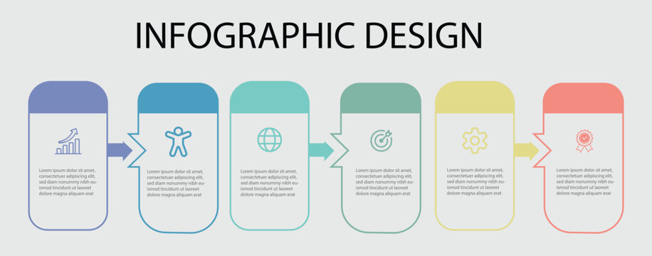 Timeline infographic with infochart. Modern presentation template with 6 spets for business process.Editable Vector illustration . 