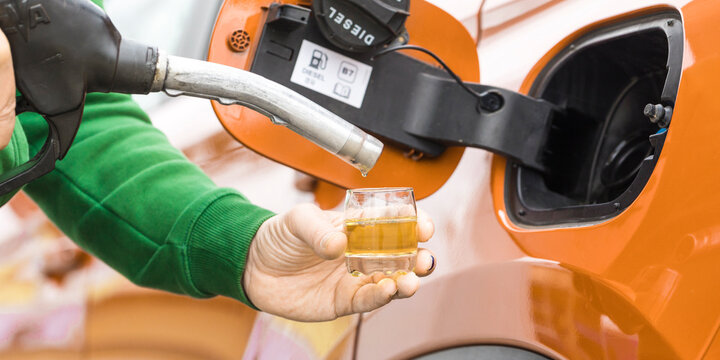 Diesel refueling close up at gas station