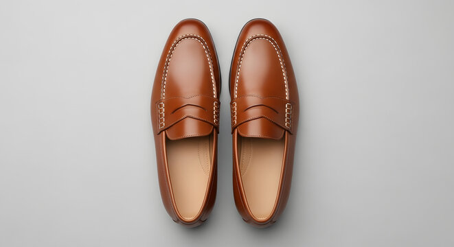 Brown casual leather loafer shoes for men comfortable slip on footwear