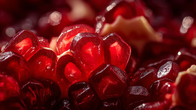 Intense red pomegranate arils form a vibrant, healthy texture.