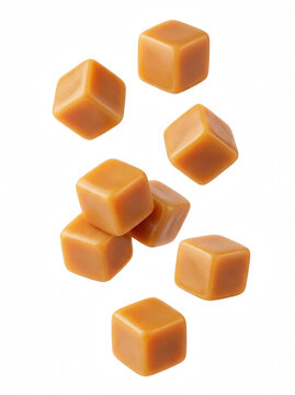 Falling Golden Caramel Toffee Cubes with Smooth Texture