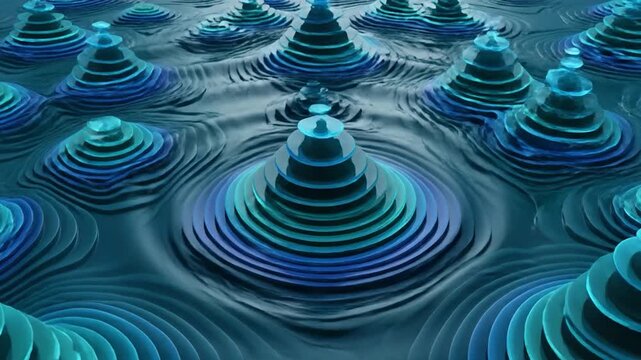 Blue concentric wave patterns on surface.