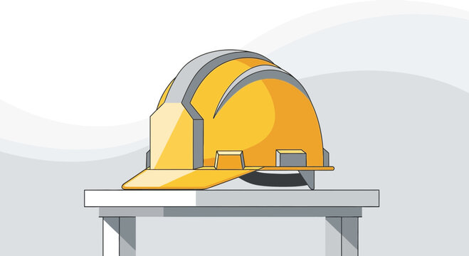 Stylized vector illustration depicting a vibrant yellow construction helmet safety concept