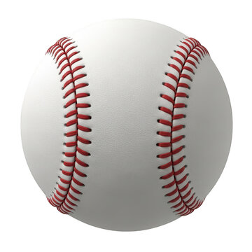 Classic red and white stitched baseball resting against a plain background isolated on transparent background