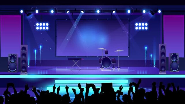 Concert Stage with Lights and Crowd Silhouette 4k loop background