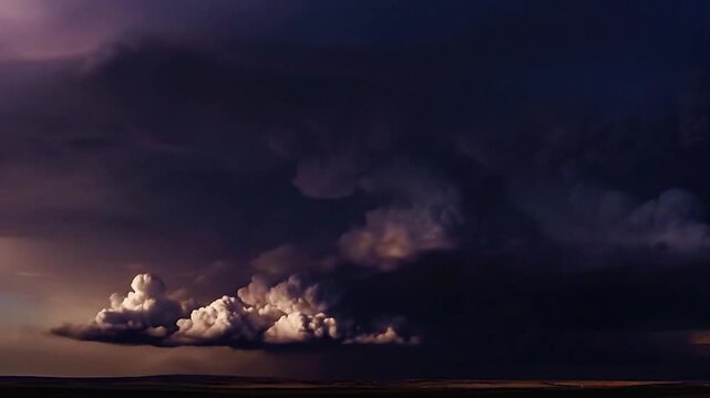 Timelapse Supercell Thunderstorm with Lightning Over Farmland