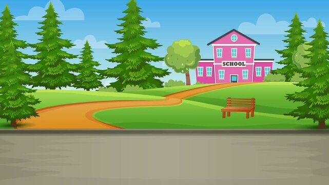Cartoon School with Nature 4k loop Landscape