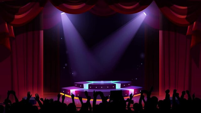 Theater Stage with Spotlights and Audience 4k loop background