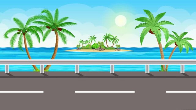 Tropical Beach Road Landscape 4k loop Cartoon Background
