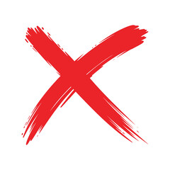 Fototapeta premium Red cross mark, x symbol, wrong, incorrect, negation, cancellation, error, rejection, stop sign, brush stroke