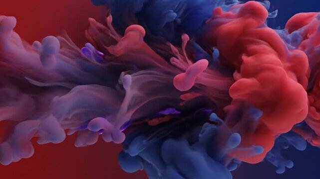 Red and blue smoke colliding animation.