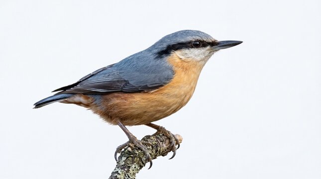 A detailed profile view of the eurasian nuthatch perched on a small mossy tree branch in the wild