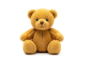 Obraz premium Cuddly brown teddy bear sitting upright isolated on white background with sweet expression