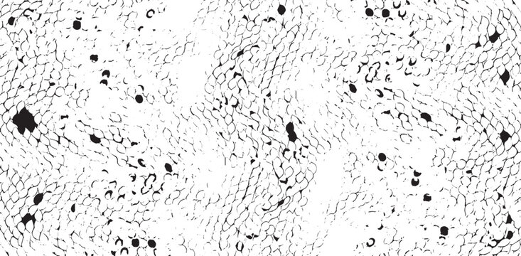 Snakeskin pattern imitation. Lines and spots structural texture. Cool and artsy faux leather background. Abstract vector illustration. Black isolated on white. EPS10 