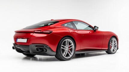 Obraz premium Rear view of a shiny red luxury sports car with sleek lines and a high performance exhaust system