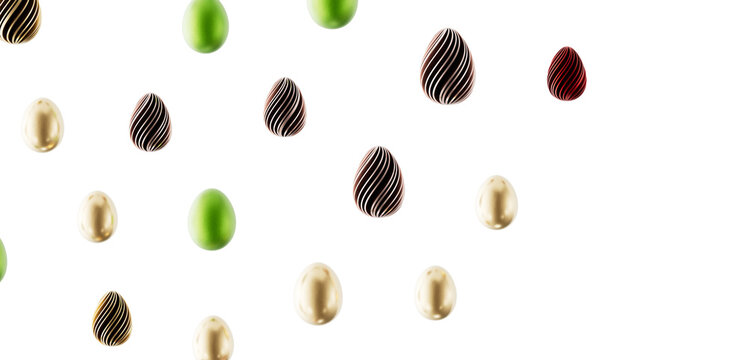 Decorative Easter eggs in different colors on a white background, perfect for holiday-themed design, celebration, and jo