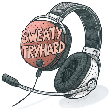 Sweaty Tryhard Gamer Headphones Illustration Gaming Music Headset Audio Microphone Drawing Sketch
