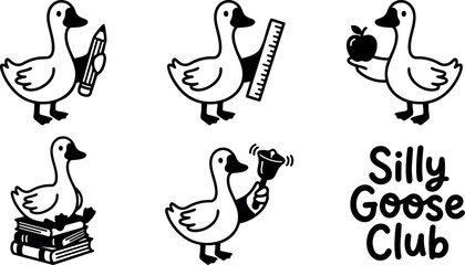 Obraz premium Silly goose club line art set with playful goose icons for classroom design