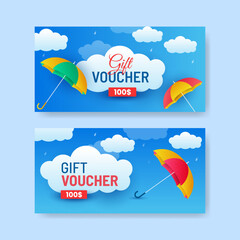Fototapeta premium Monsoon gift voucher set. monsoon season background template vector illustration