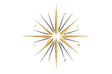 Fototapeta premium A stylized gold and gray starburst design with small stars on a white background