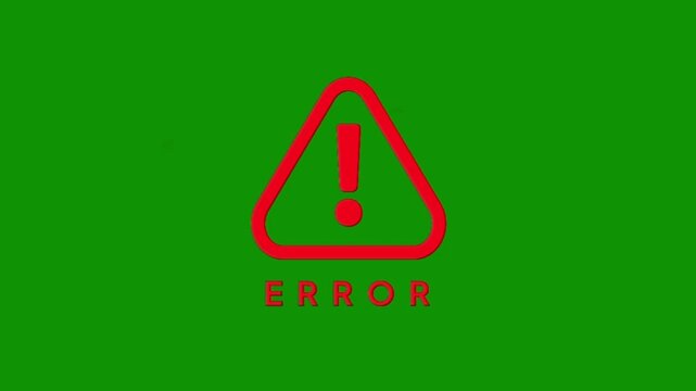 Red Error Warning Sign with Digital Glitch Effect on Green Screen