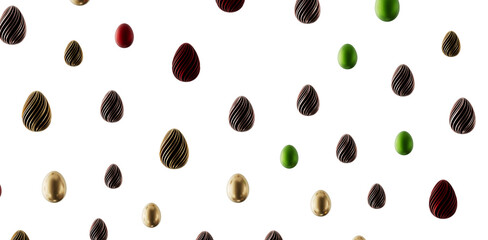 Decorative Easter egg pattern with various colors, on white. Perfect for holidays, greetings, and design projects. © vegefox.com
