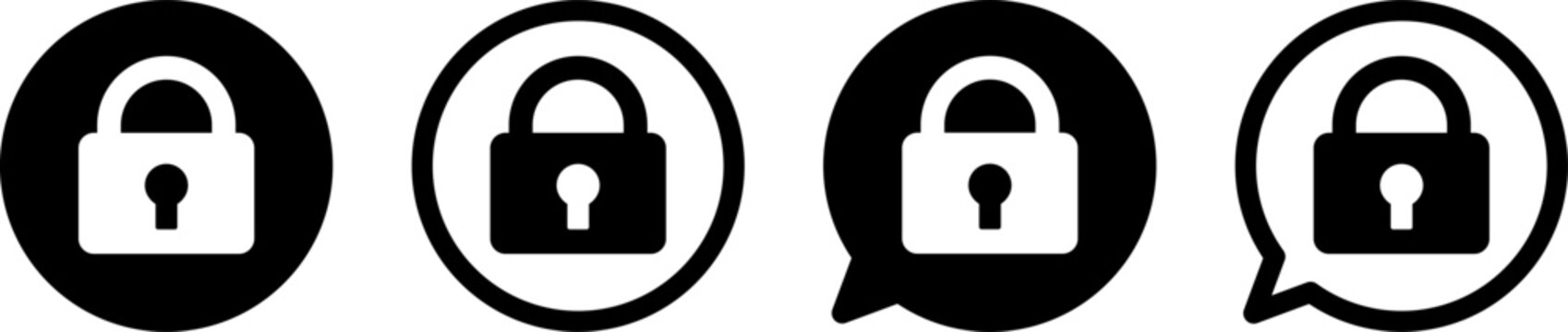 鍵マークのアイコンセット ロック・セキュリティ・プライバシーシンボル モノクロ ベクター素材 Lock Icon Set Security Privacy Symbol Monochrome Vector
