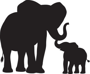 Obraz premium Silhouette of a mother elephant and her baby elephant standing side by side in a tender pose