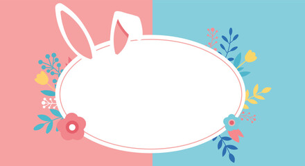 Happy Easter greeting card with bunny ears and floral decorations on pastel background © Volodymyr Hankevych