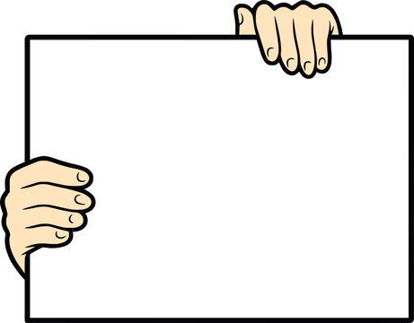 Cartoon hands holding blank sign