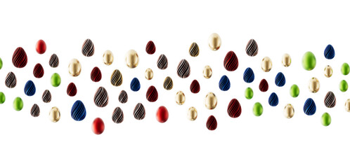 Festive and colorful Easter eggs floating on a white background, perfect for holiday greetings and celebrations. © vegefox.com