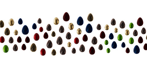 Decorative Easter eggs in multiple colors floating on a white background. Perfect for Easter greetings and holiday desig © vegefox.com
