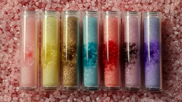 Pastel Glitter Tubes with Shimmering Texture, Pastel glitter tubes displaying a shimmering texture
