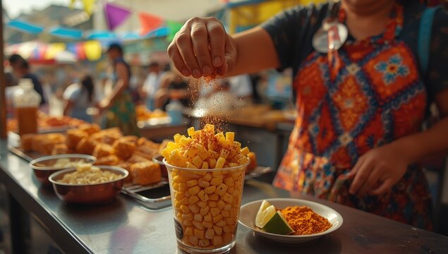 Chili corn cup, esquite-style Mexican treat.