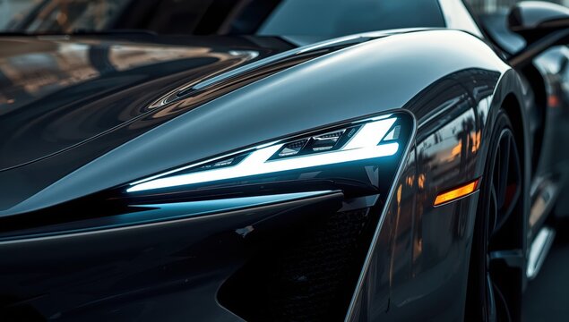 Close-up of a contemporary luxury car's laser headlight.