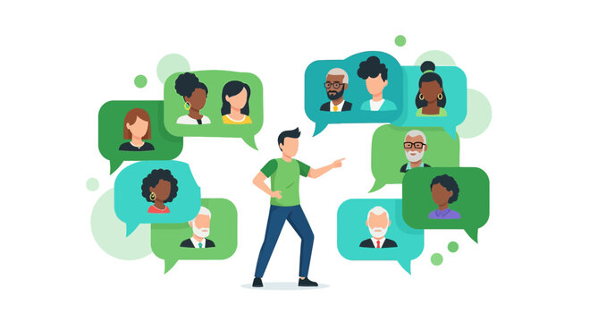 Visual representation of communication and diversity emphasizing leadership and interpersonal