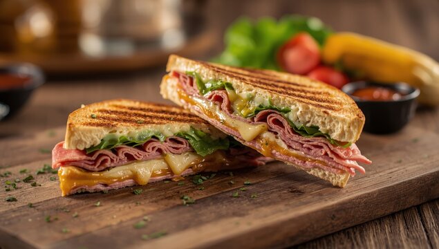 Ham panini sandwich grilled