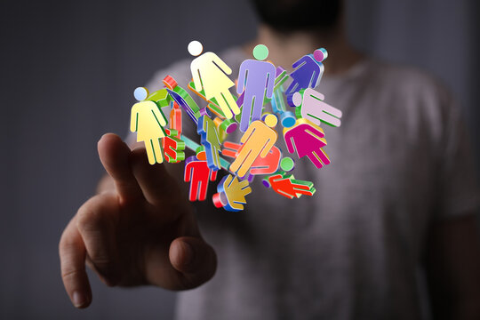 Abstract image of digital people representing community, unity, and connection. Concept of networking, social, and glob