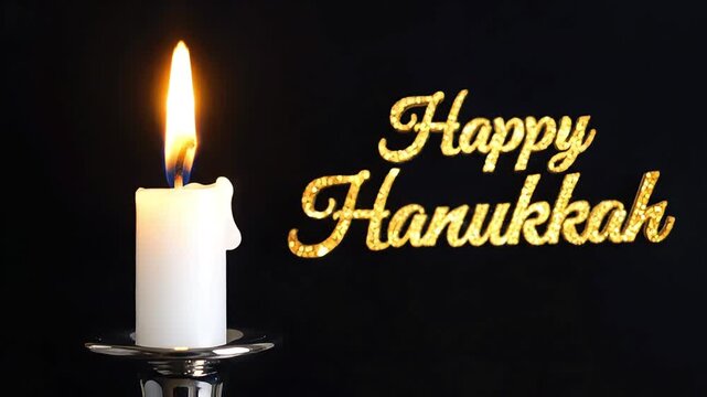 Minimal Happy Hanukkah Scene with Single Candle Flame