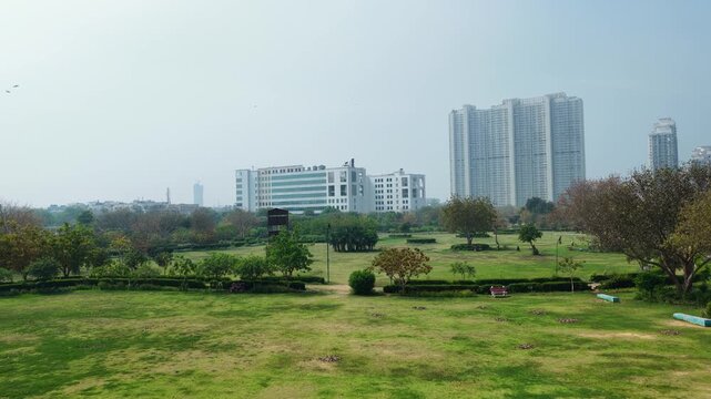 Drone view of DDA park in new delhi, 4k footage 