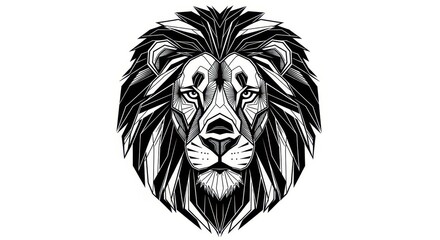 Obraz premium Stylized black and white geometric representation of a majestic male lion's head and mane