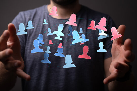 Abstract image showing networking, communication and social network concept. Digital connections and people linked by li