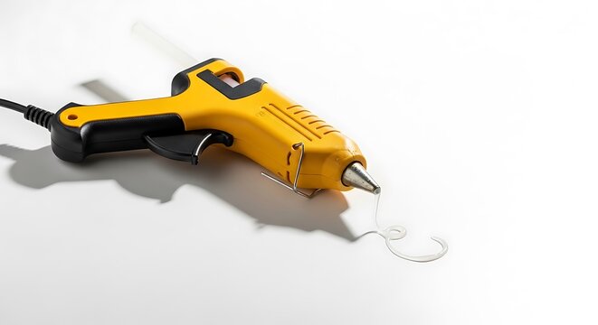 Yellow Hot Glue Gun on White Surface.