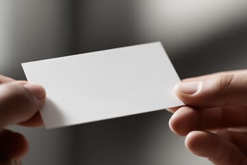 Obraz premium Professional hands exchanging business card during corporate meeting, communication and opportunity concept
