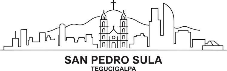 Obraz premium San pedro sula tegucigalpa honduras skyline black line art vector travel illustration landmark