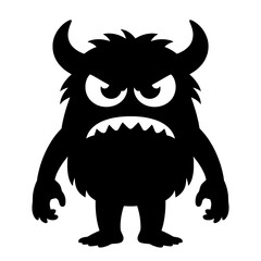 Fototapeta premium Angry Black Monster Silhouette Vector Illustration with Horns and Sharp Teeth Isolated on White Background for Design