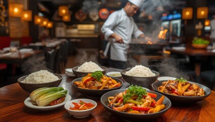 Fototapeta premium Restaurant-served rice with Taiwanese stir-fry.