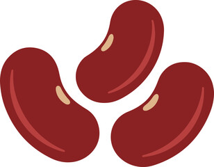 Fototapeta premium Three organic red kidney beans with smooth surfaces and light-colored hilum spots, clean flat vector illustration