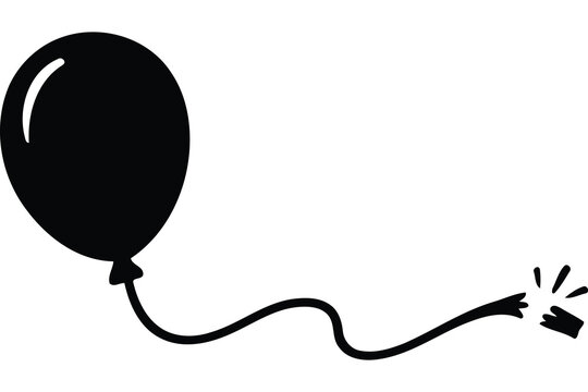 A simple black and white vector illustration of a single balloon with a broken string floating away Vector